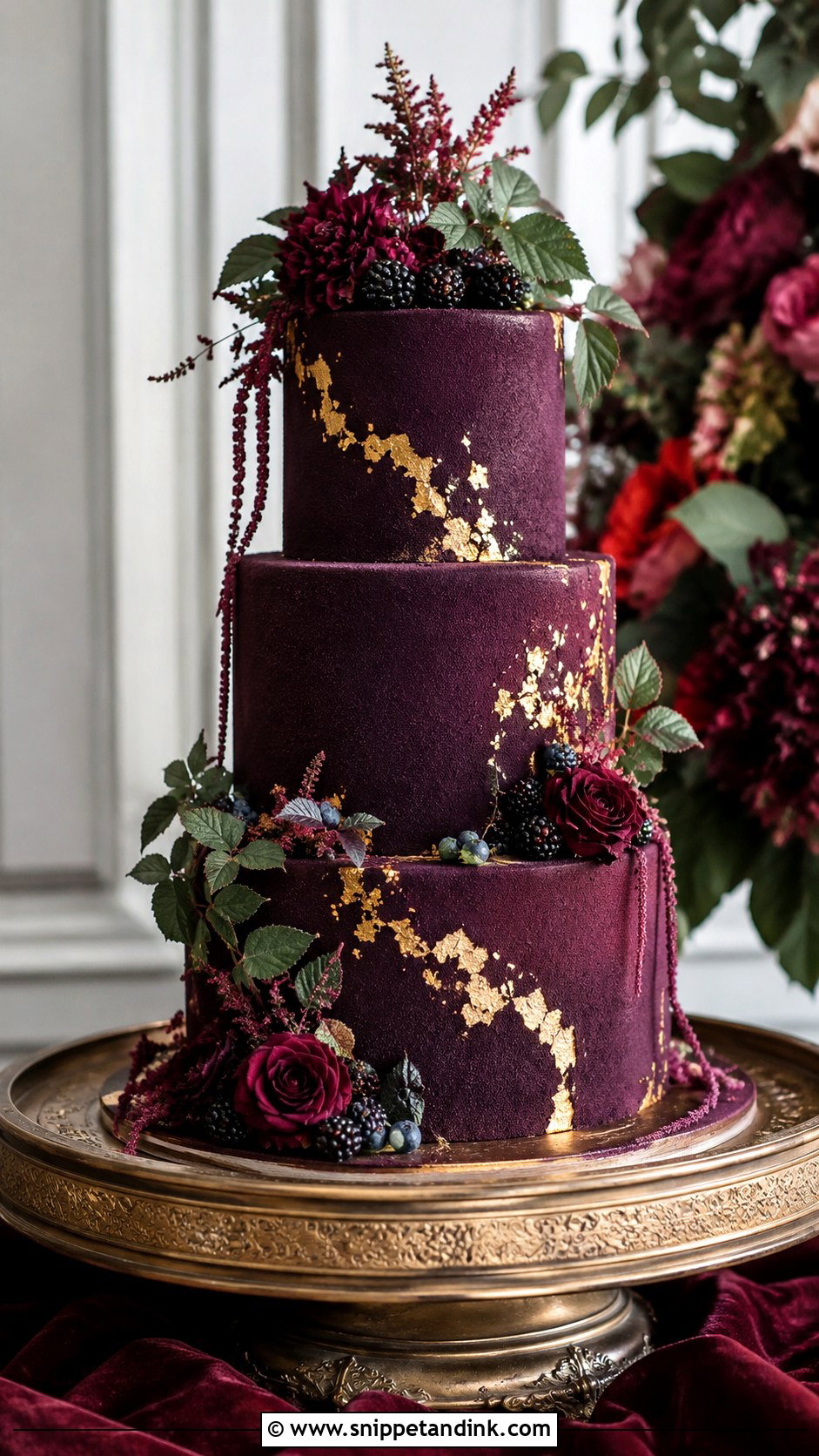 Velvet Texture Wedding Cake - Snippet and Ink - 20 Moody Jewel Tone Wedding Cake Ideas