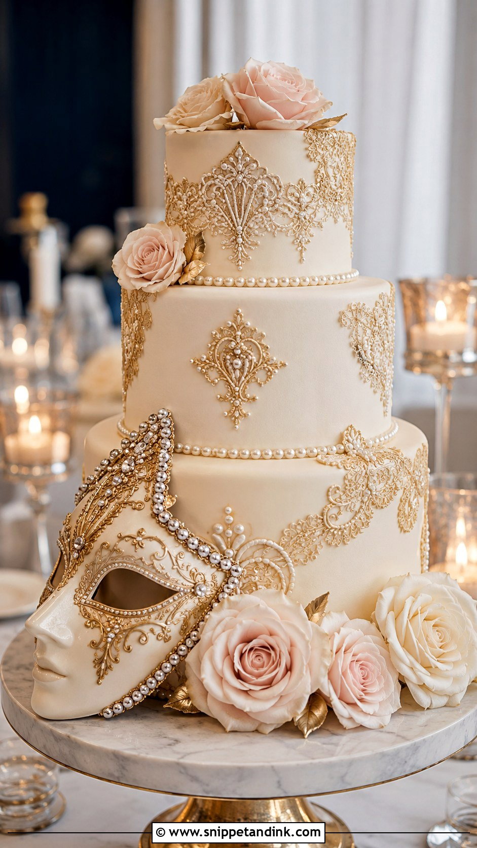 Venetian Mask Wedding Cake - Snippet and Ink - 20 Masquerade Wedding Cake Ideas