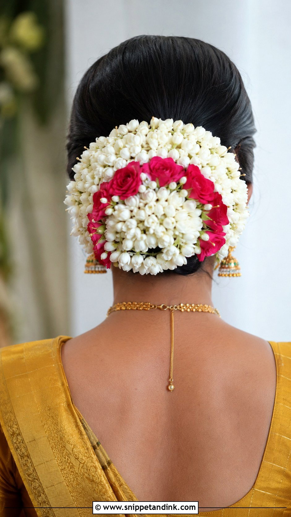 Veni Style Flower Bun - Snippet and Ink - 25 South Indian Bride Engagement Hairstyle Ideas