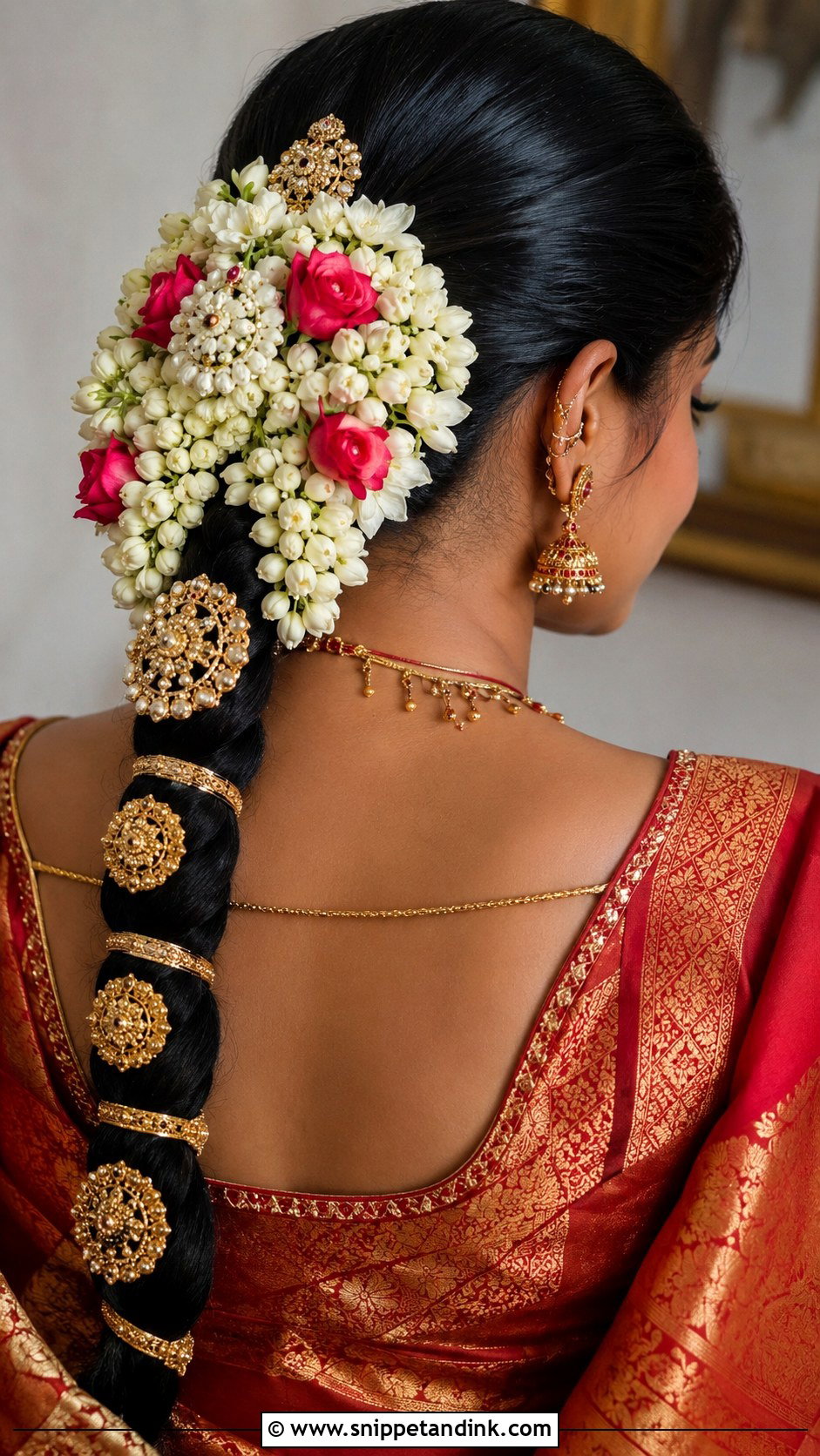Veni with Gold Hair Accessories - Snippet and Ink - 20 Flower Veni for Hair Indian Brides Ideas