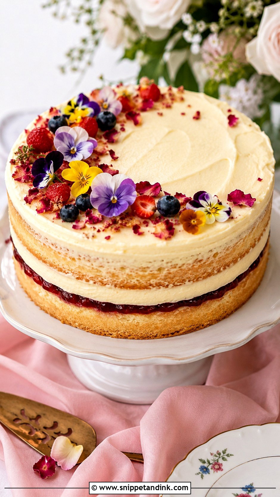 Victoria Sandwich Cake With Edible Flowers - Snippet and Ink - 20 Victoria Sandwich Cake Decoration Ideas for Wedding