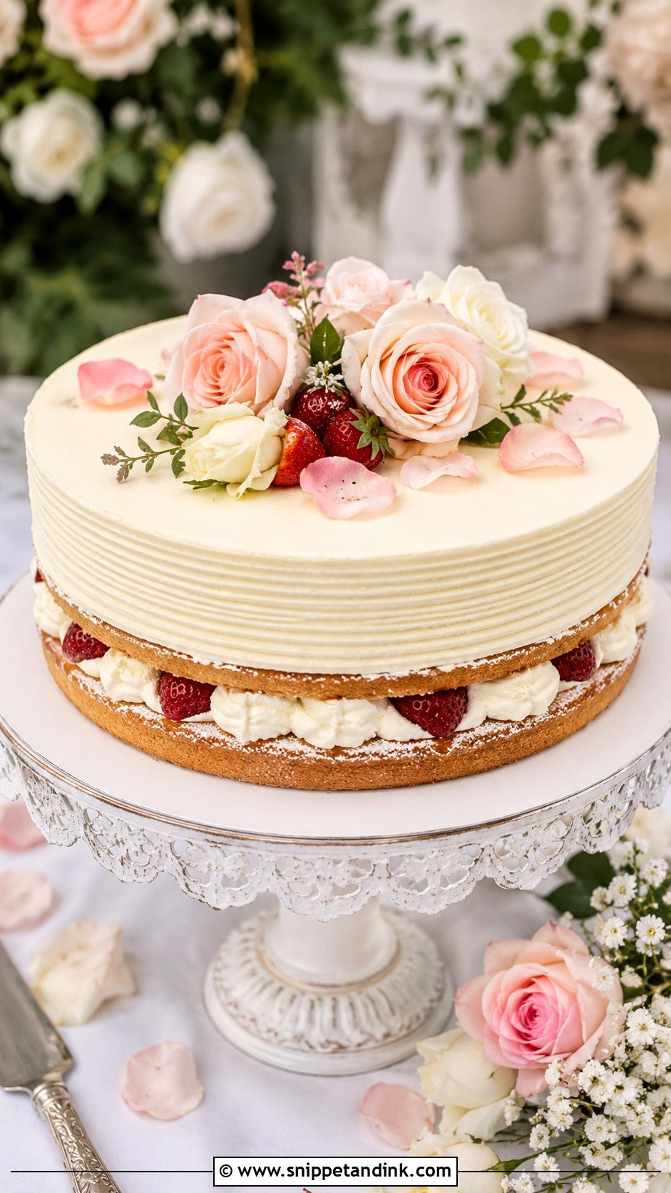 Victoria Sandwich Cake With Fresh Roses - Snippet and Ink - 20 Victoria Sandwich Cake Decoration Ideas for Wedding