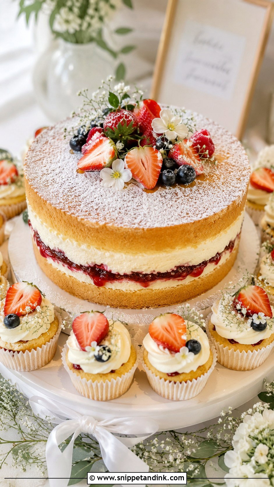 Victoria Sandwich Cake With Mini Cupcakes - Snippet and Ink - 20 Victoria Sandwich Cake Decoration Ideas for Wedding
