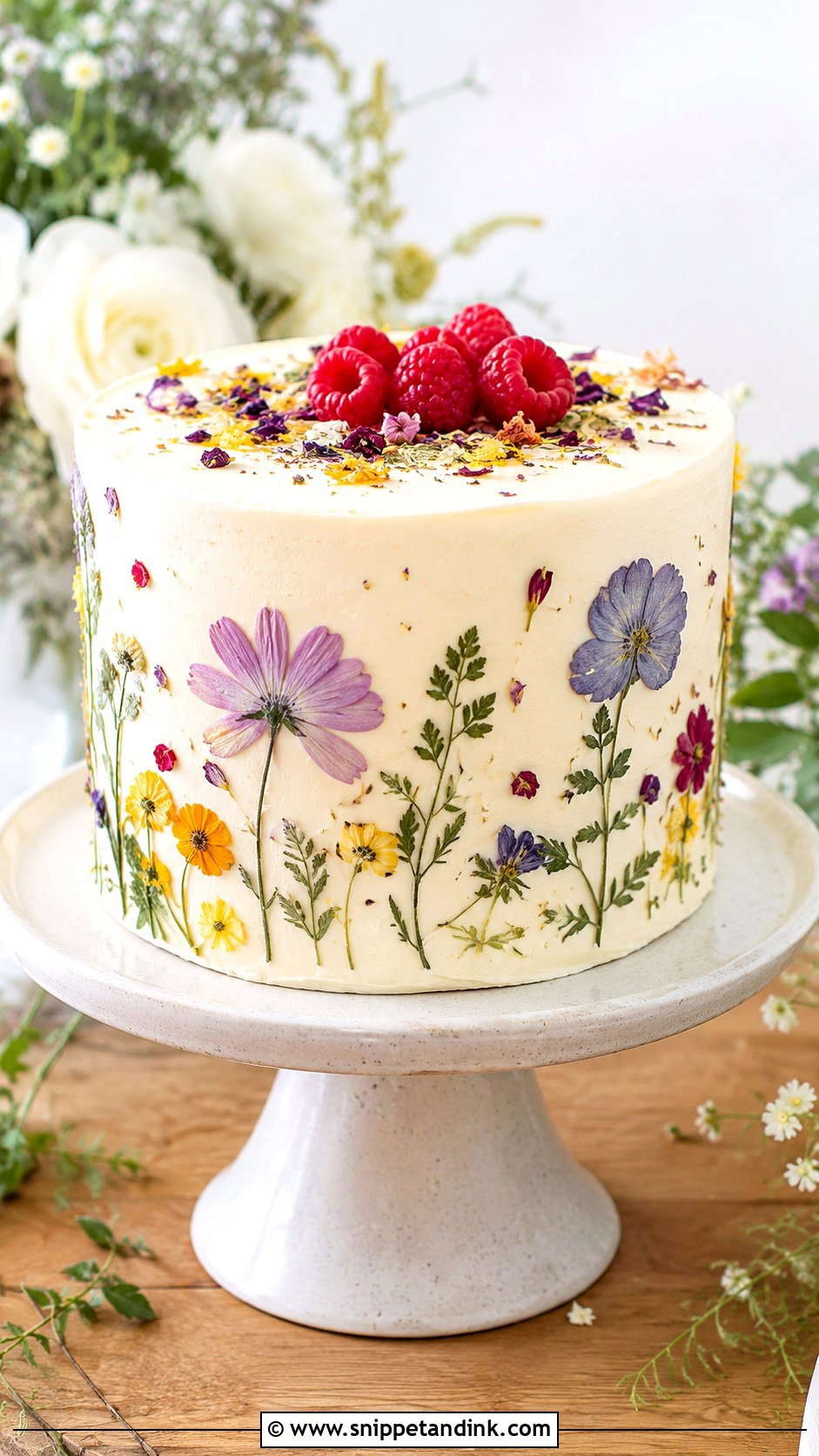 Victoria Sandwich Cake With Pressed Flowers - Snippet and Ink - 20 Victoria Sandwich Cake Decoration Ideas for Wedding