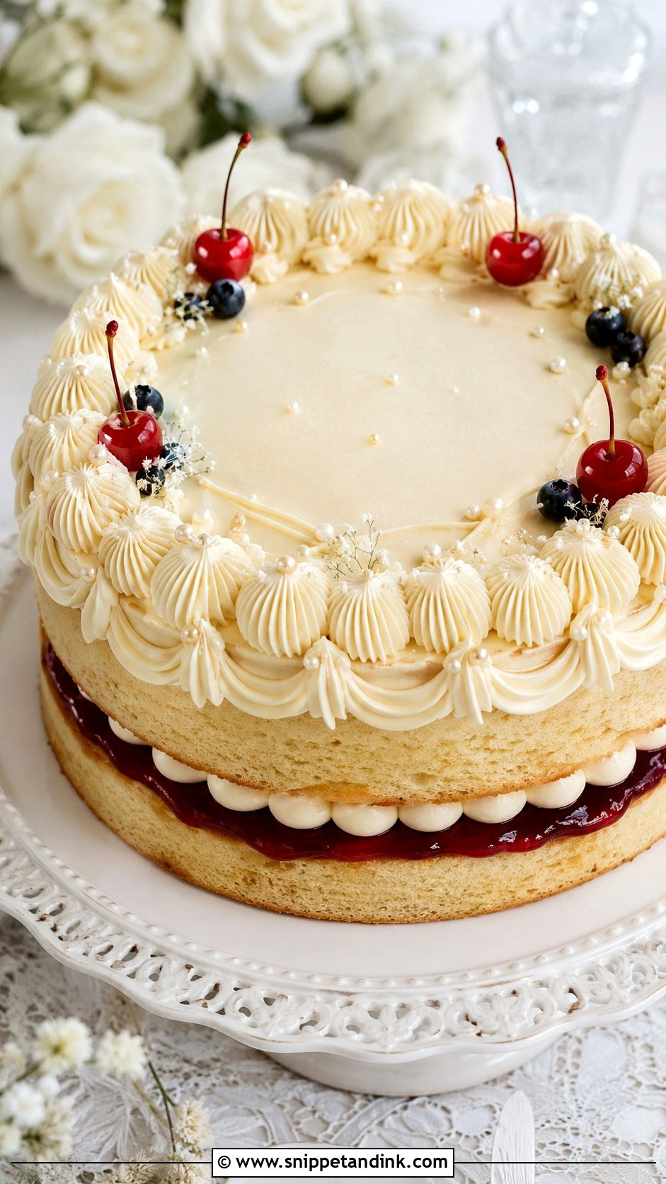 Victoria Sandwich Cake With Vintage Piping - Snippet and Ink - 20 Victoria Sandwich Cake Decoration Ideas for Wedding