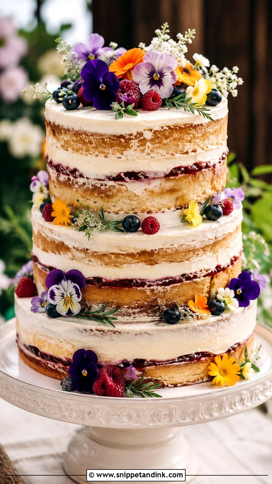 Victoria Sponge Wedding Cake With Edible Flowers - Snippet and Ink - 20 Rustic Victoria Sponge Wedding Cake Ideas