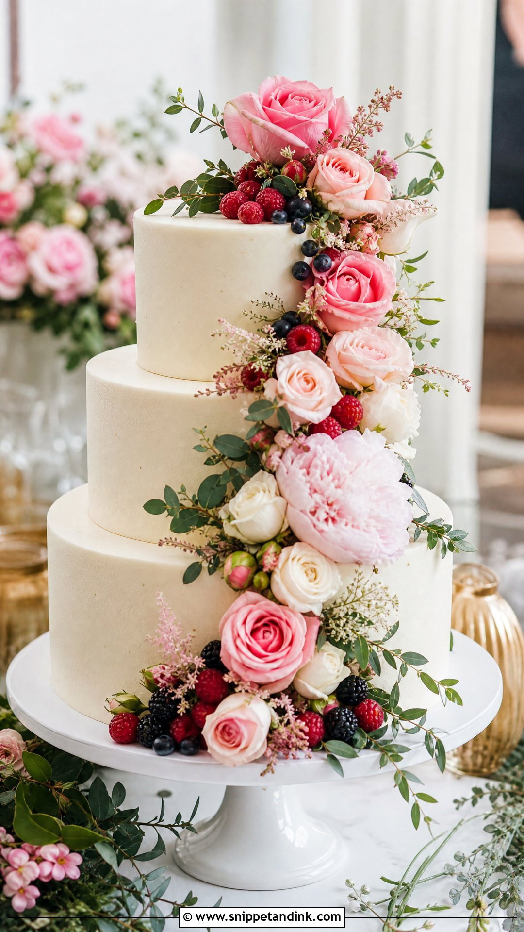 Victoria Sponge Wedding Cake With Floral Cascade - Snippet and Ink - 30 Victoria Cake Ideas for Wedding
