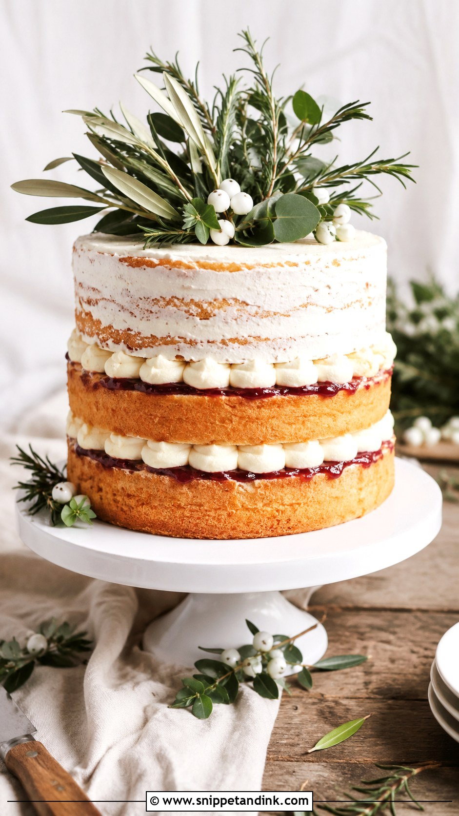 Victoria Sponge Wedding Cake With Greenery - Snippet and Ink - 20 Rustic Victoria Sponge Wedding Cake Ideas