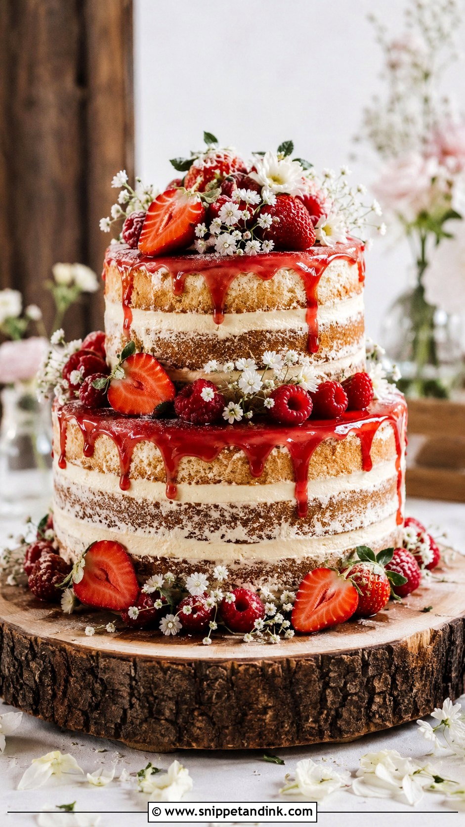 Victoria Sponge Wedding Cake With Jam Drip - Snippet and Ink - 20 Rustic Victoria Sponge Wedding Cake Ideas