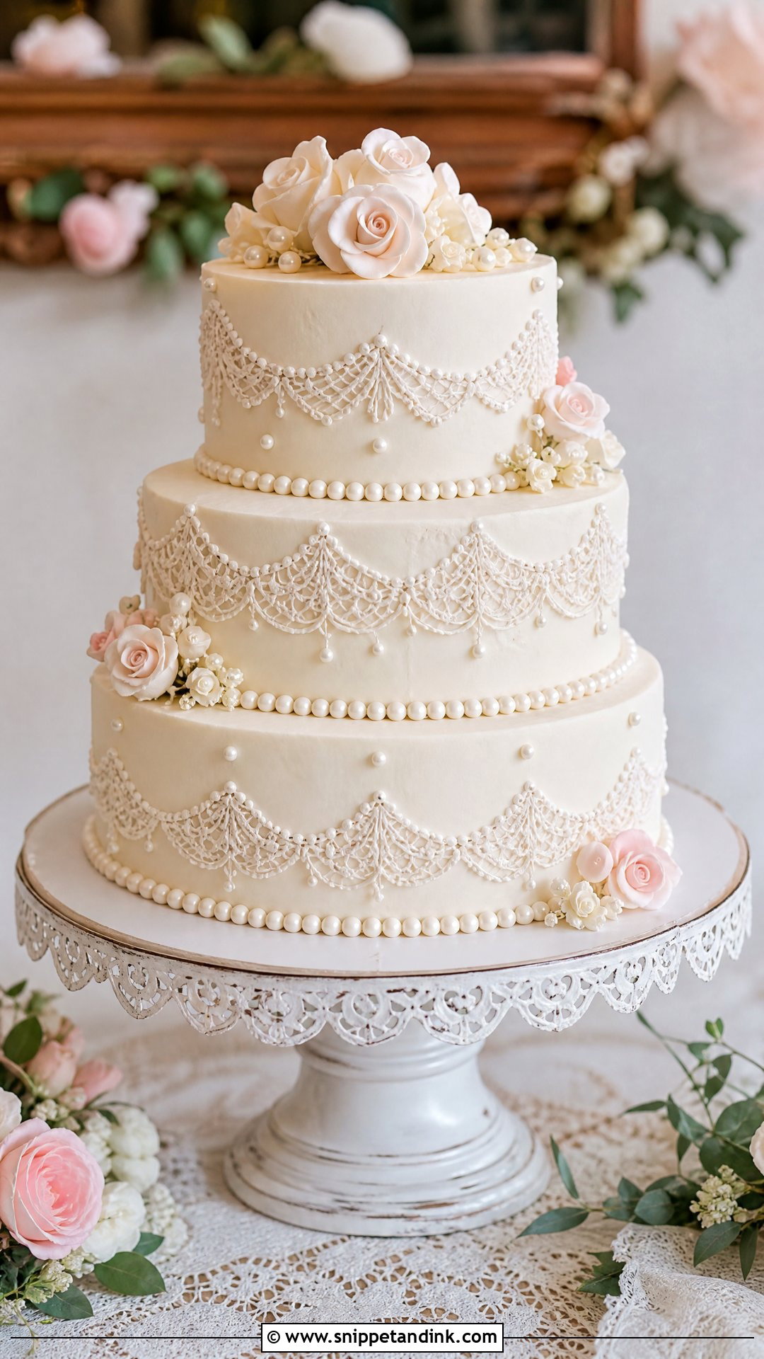 Victoria Sponge Wedding Cake With Lace Piping - Snippet and Ink - 30 Victoria Cake Ideas for Wedding