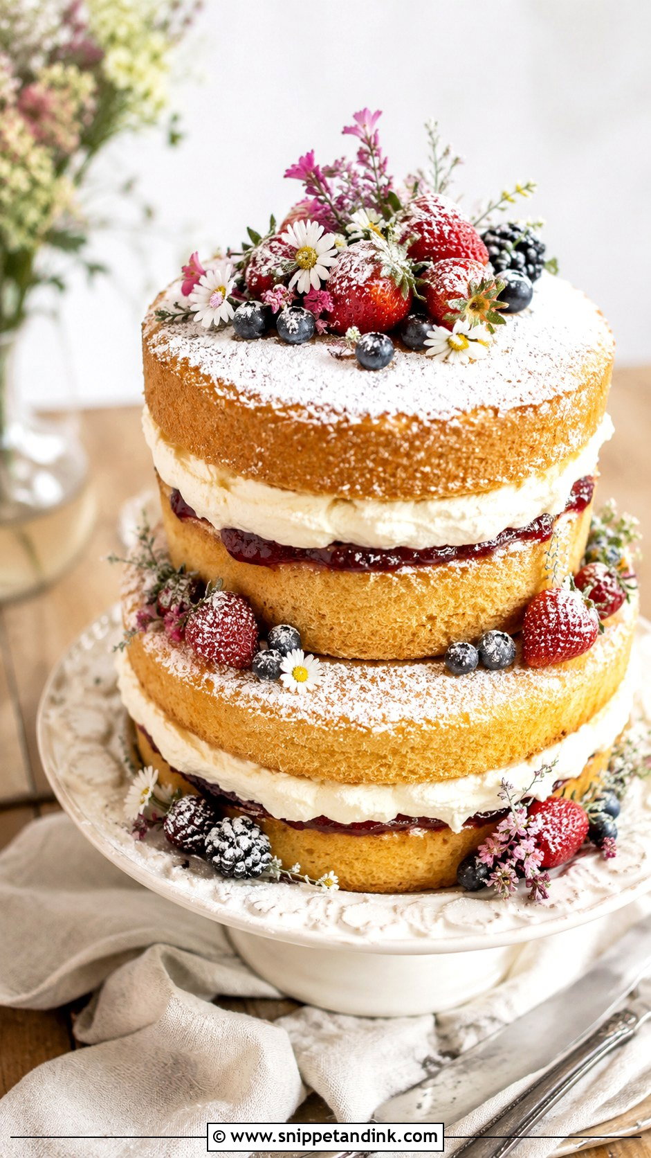 Victoria Sponge Wedding Cake With Powdered Sugar - Snippet and Ink - 20 Rustic Victoria Sponge Wedding Cake Ideas
