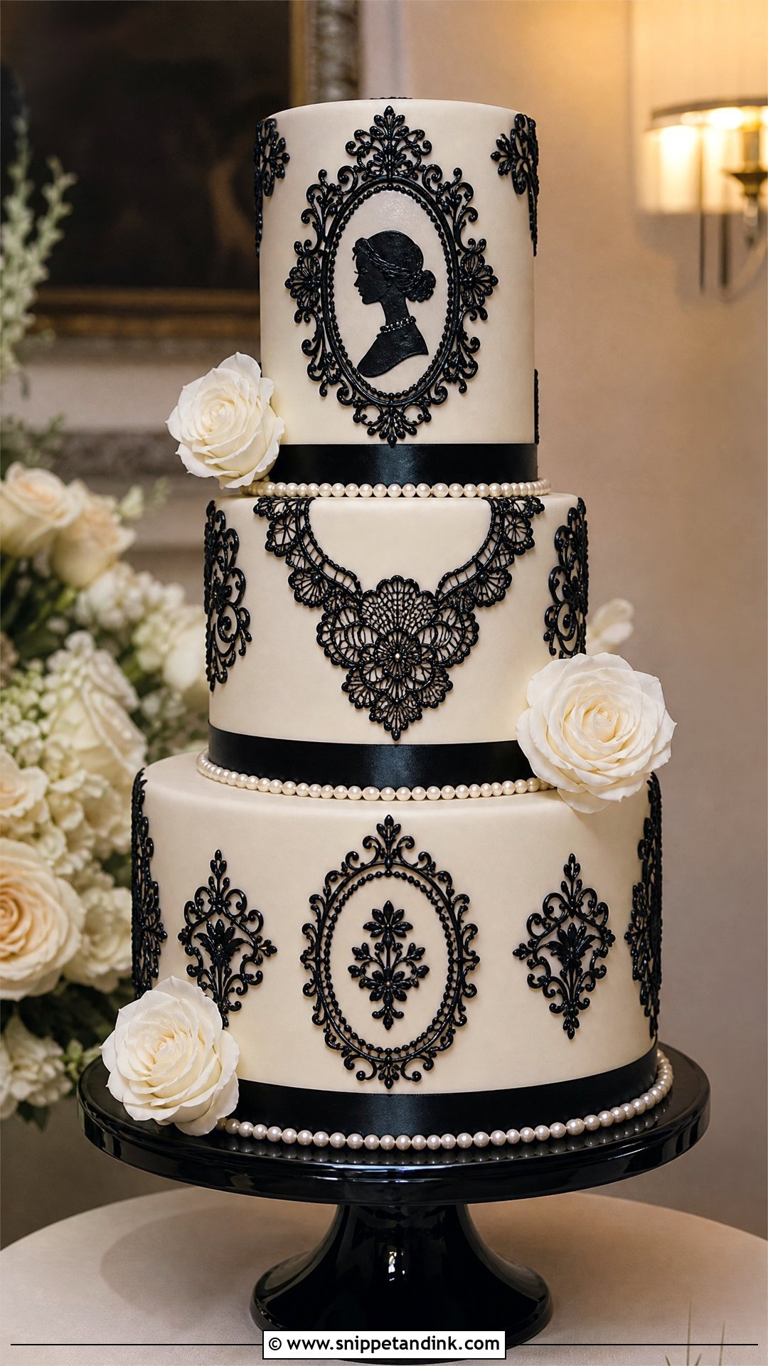 Victorian Black And White Wedding Cake - Snippet and Ink - 20 Victorian Style Cake Ideas for Wedding