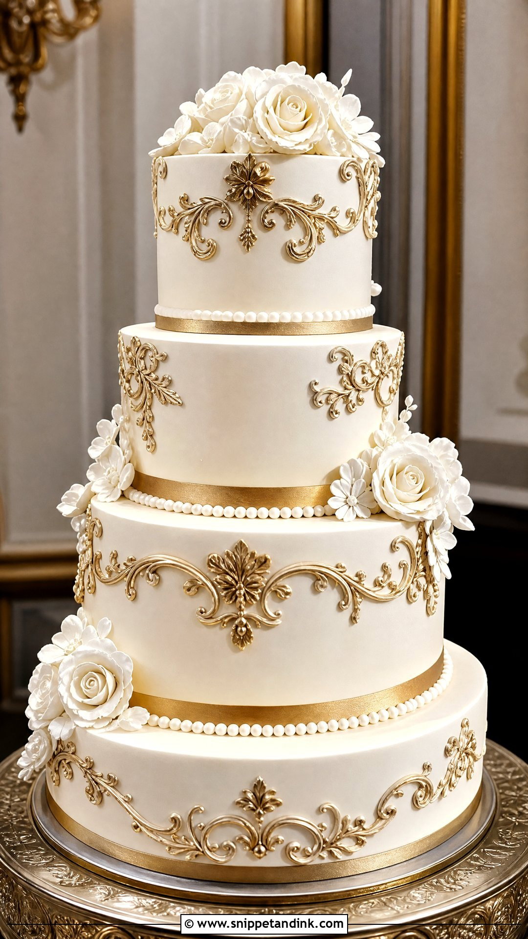 Victorian Gold Wedding Cake - Snippet and Ink - 20 Victorian Style Cake Ideas for Wedding