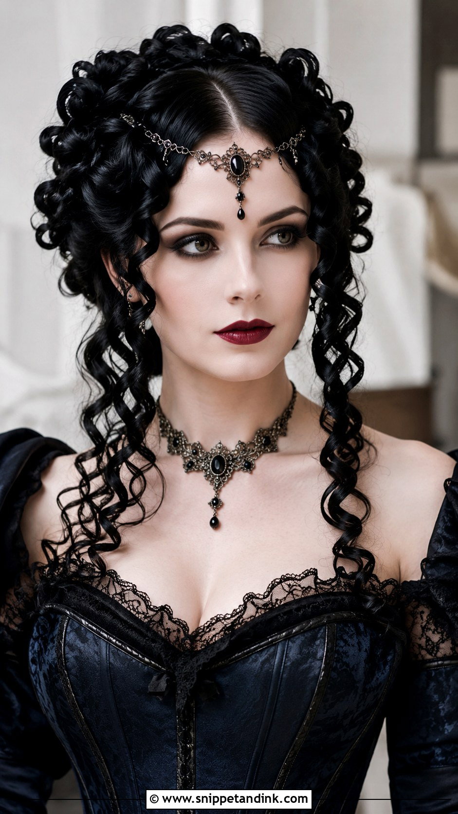 Victorian Gothic Curls With Headpiece - Snippet and Ink - 25 Gothic Wedding Hairstyles