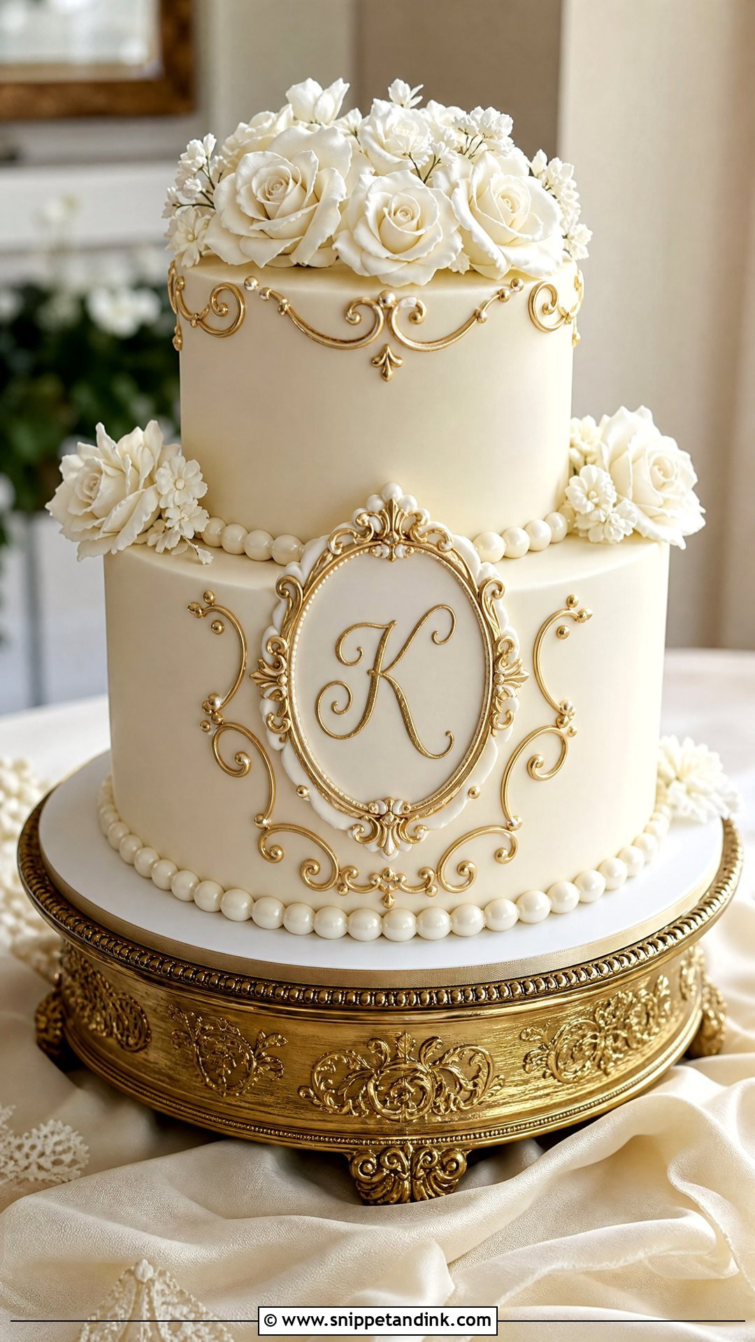 Victorian Monogram Wedding Cake - Snippet and Ink - 20 Victorian Style Cake Ideas for Wedding