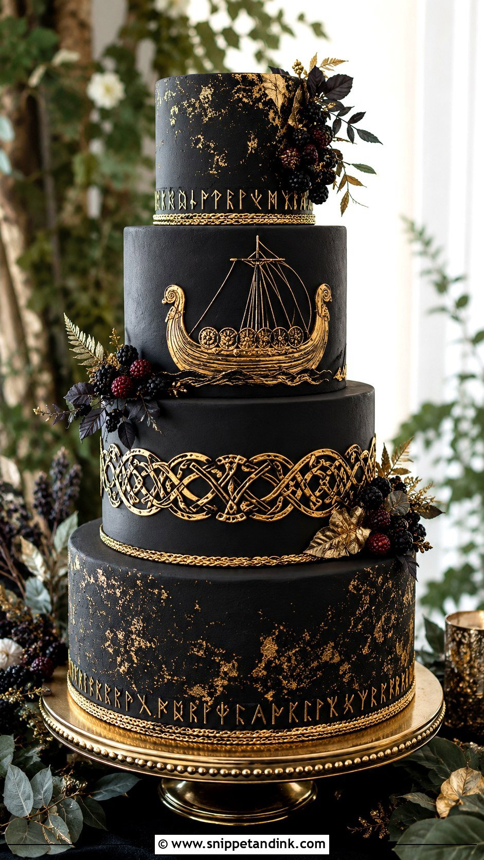 Viking Black And Gold Wedding Cake - Snippet and Ink - 25 Viking Wedding Cake Ideas