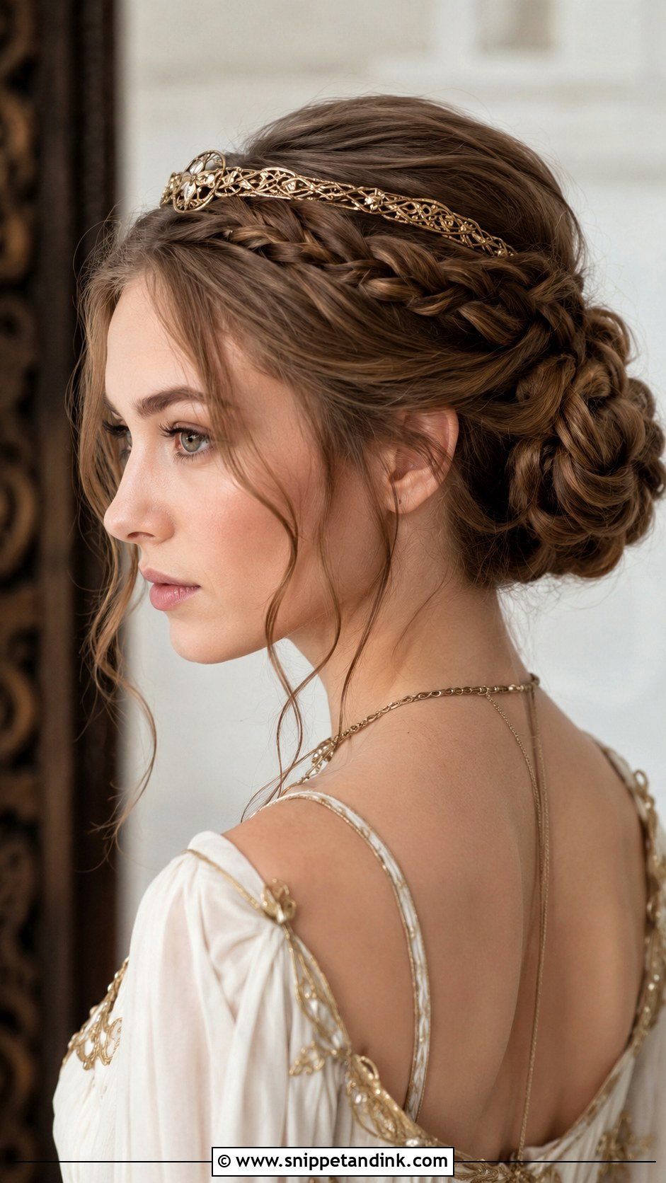 Viking Braided Low Bun With Tendrils - Snippet and Ink - 25 Viking Wedding Hair Ideas