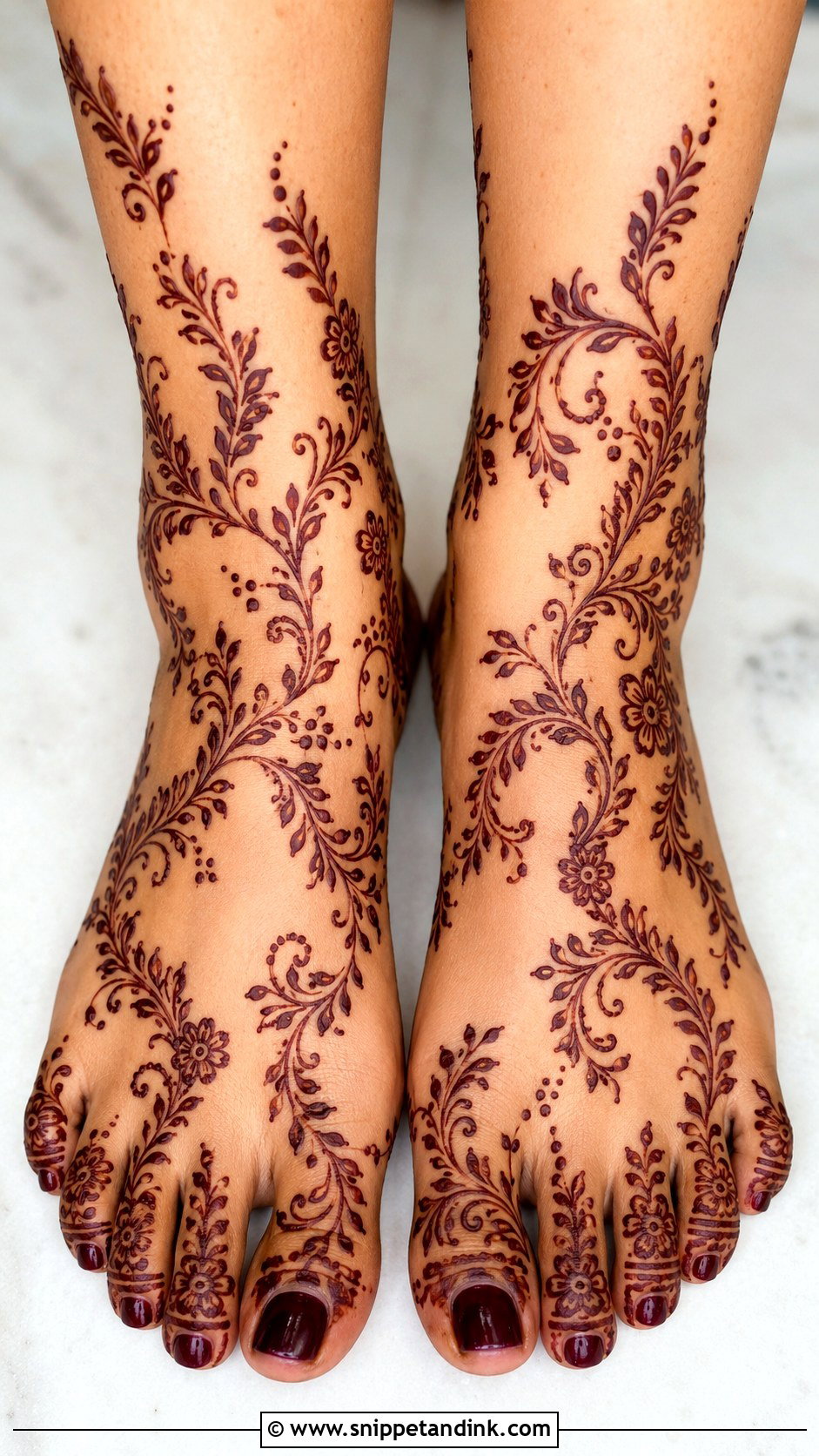 Vine Foot Mehndi Design - Snippet and Ink - 35 Foot Mehndi Designs