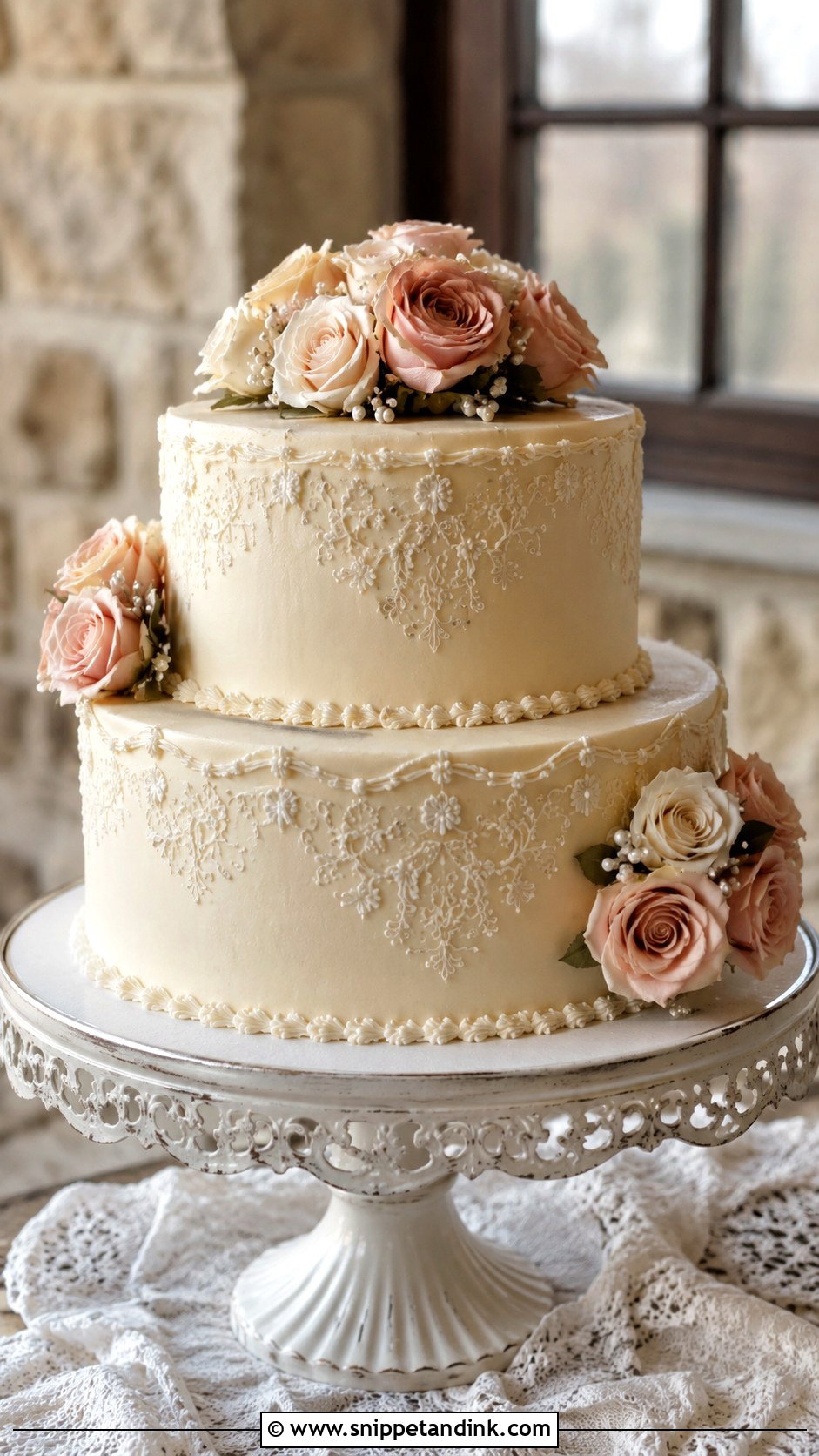 Vintage 2 Tier Wedding Cake With Roses - Snippet and Ink - 20 2 Tier Wedding Cake Ideas with Roses