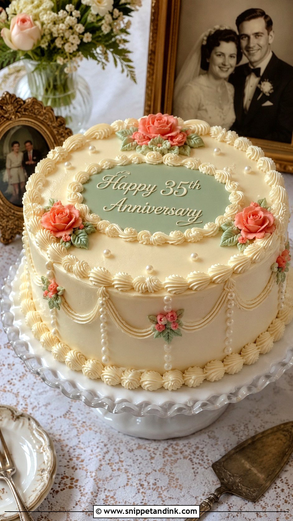 Vintage 35th Wedding Anniversary Cake - Snippet and Ink - 20 35th Wedding Anniversary Cake Ideas