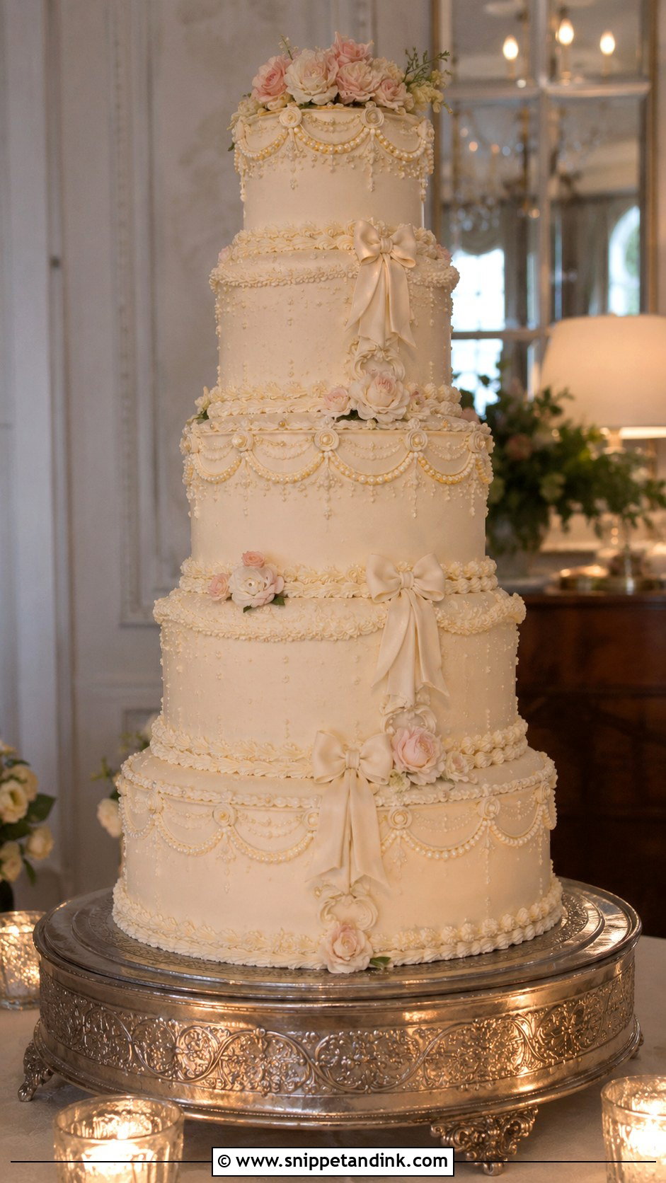 Vintage 5 Tier Wedding Cake - Snippet and Ink - 25 5 Tier Wedding Cake Ideas