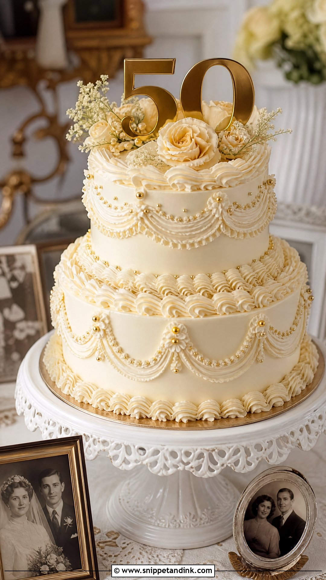 Vintage 50th Anniversary Cake - Snippet and Ink - 25 50th Wedding Anniversary Cakes