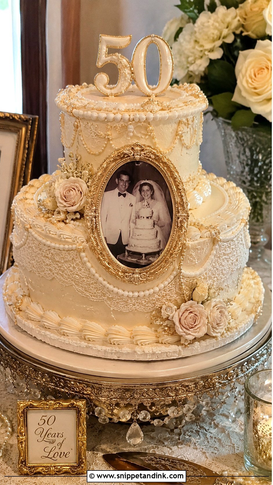 Vintage 50th Wedding Anniversary Cake - Snippet and Ink - 20 50th Wedding Anniversary Cake Ideas