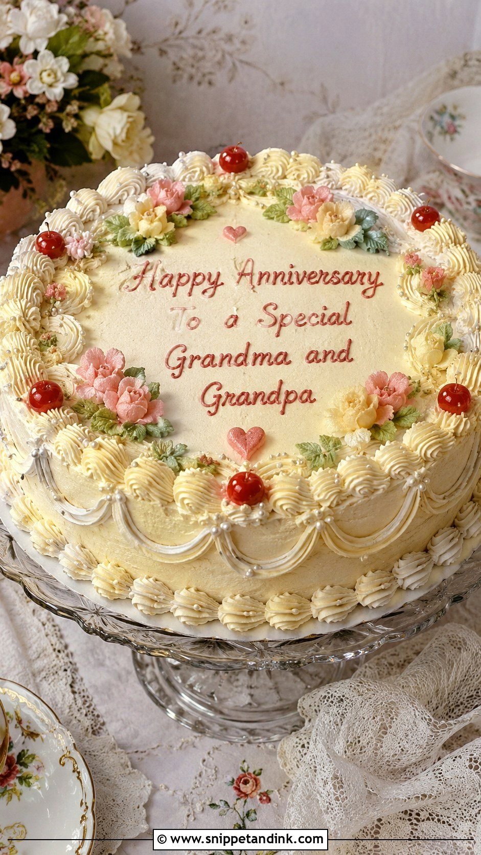 Vintage Anniversary Cake - Snippet and Ink - 20 Anniversary Cake for Grandparents