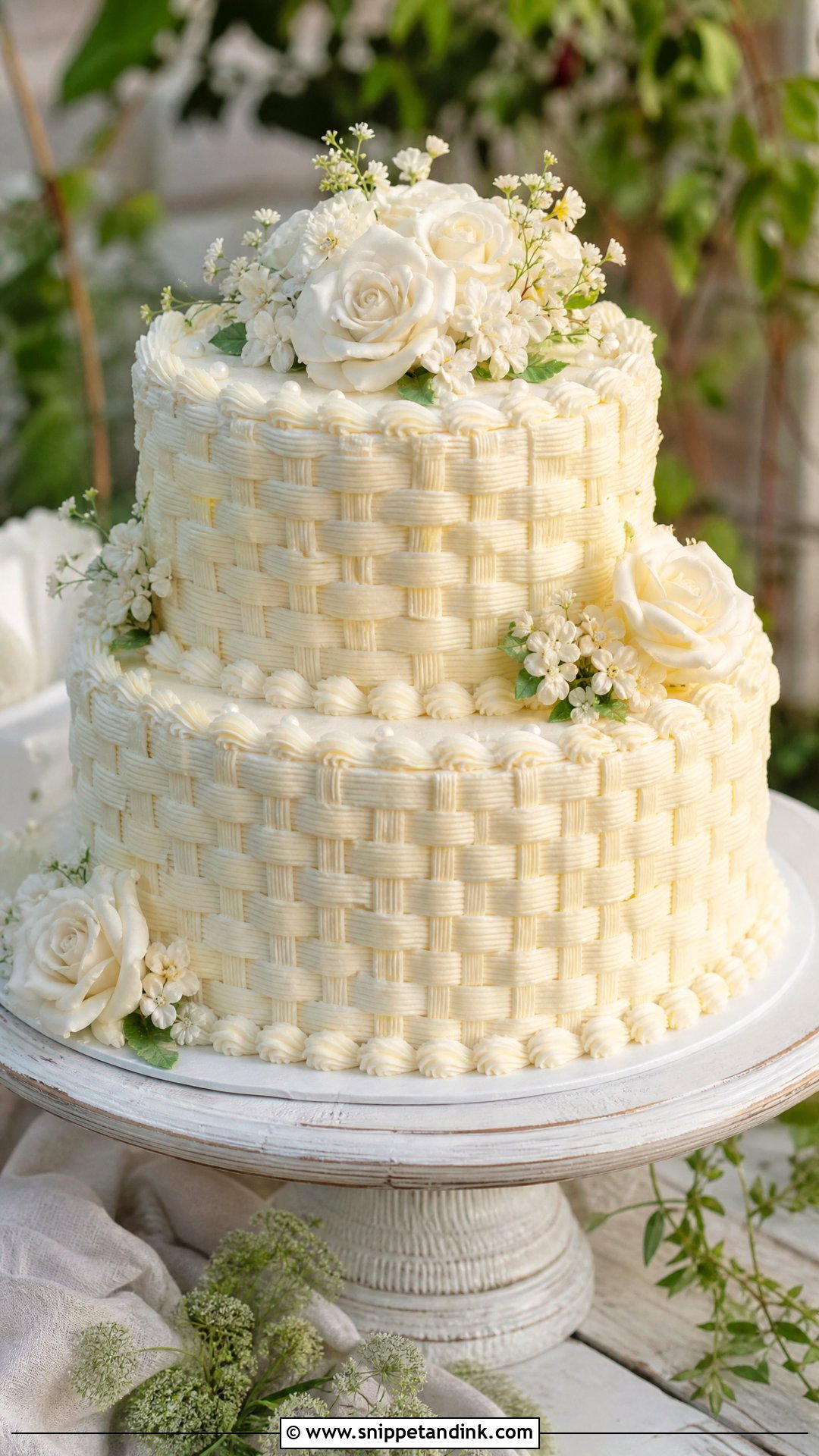 Vintage Basketweave Wedding Cake - Snippet and Ink - 30 Vintage Wedding Cake Ideas