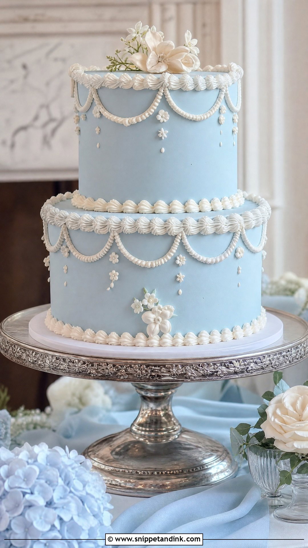 Vintage Blue Wedding Cake - Snippet and Ink - 30 Vintage Wedding Cake Ideas
