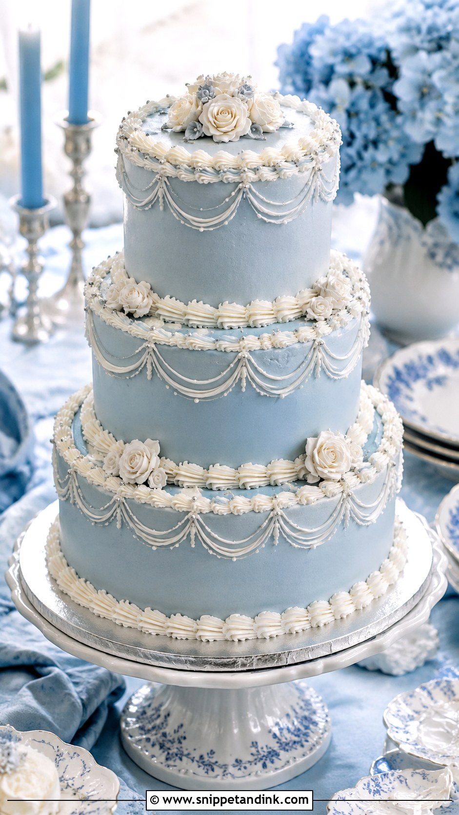 Vintage Blue Wedding Cake - Snippet and Ink - 20 Elegant Vintage Wedding Cakes