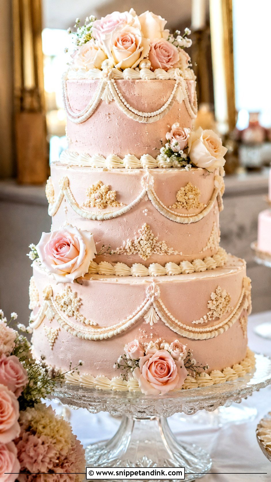 Vintage Blush Wedding Cake - Snippet and Ink - 20 Elegant Vintage Wedding Cakes