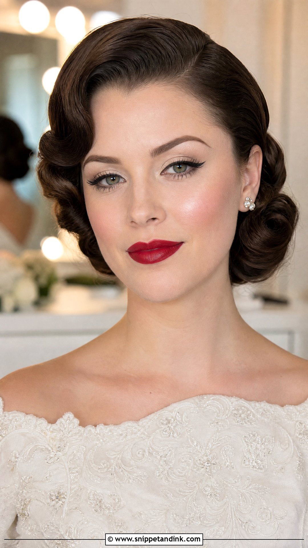 Vintage Bridal Makeup With Red Lipstick - Snippet and Ink - 20 Bride Red Lipstick Ideas