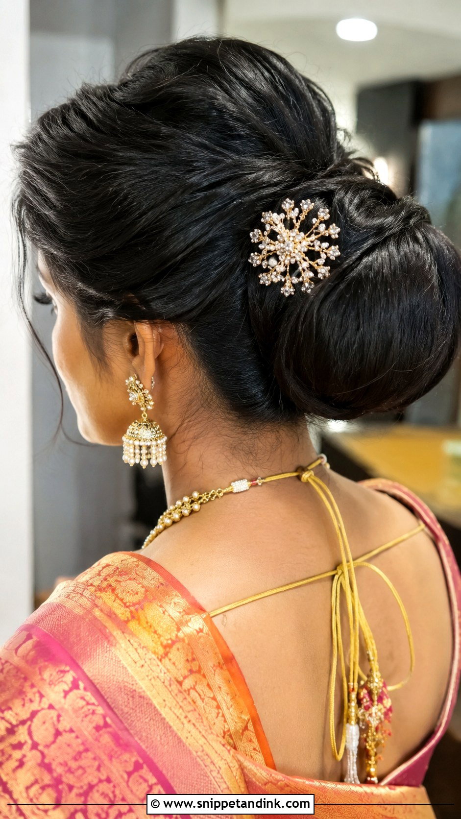 Vintage Bun With Hair Brooch - Snippet and Ink - 25 Indian Weddings Bridal Hair Styles