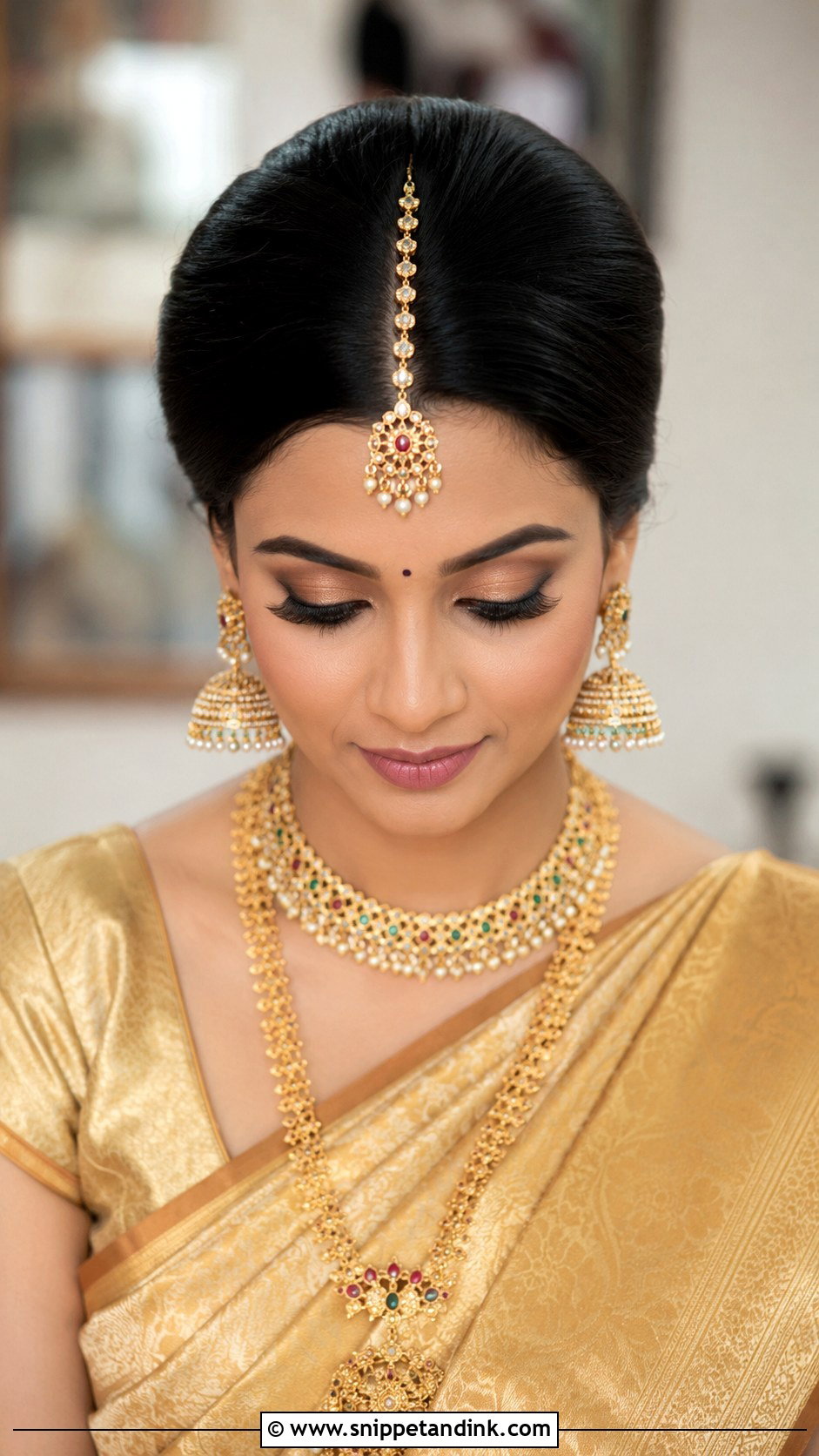 Vintage Bun With Maang Tikka - Snippet and Ink - 25 Desi Wedding Hairstyles