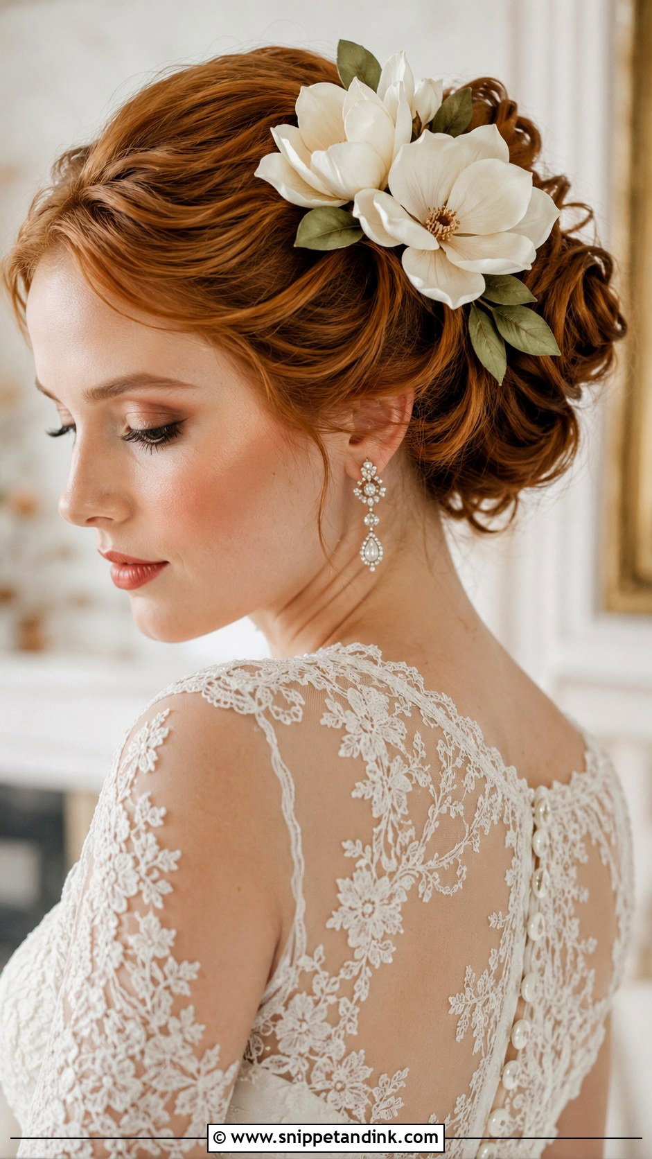 Vintage Bun with Magnolias - Snippet and Ink - 20 Bridal Hair Buns with Flowers