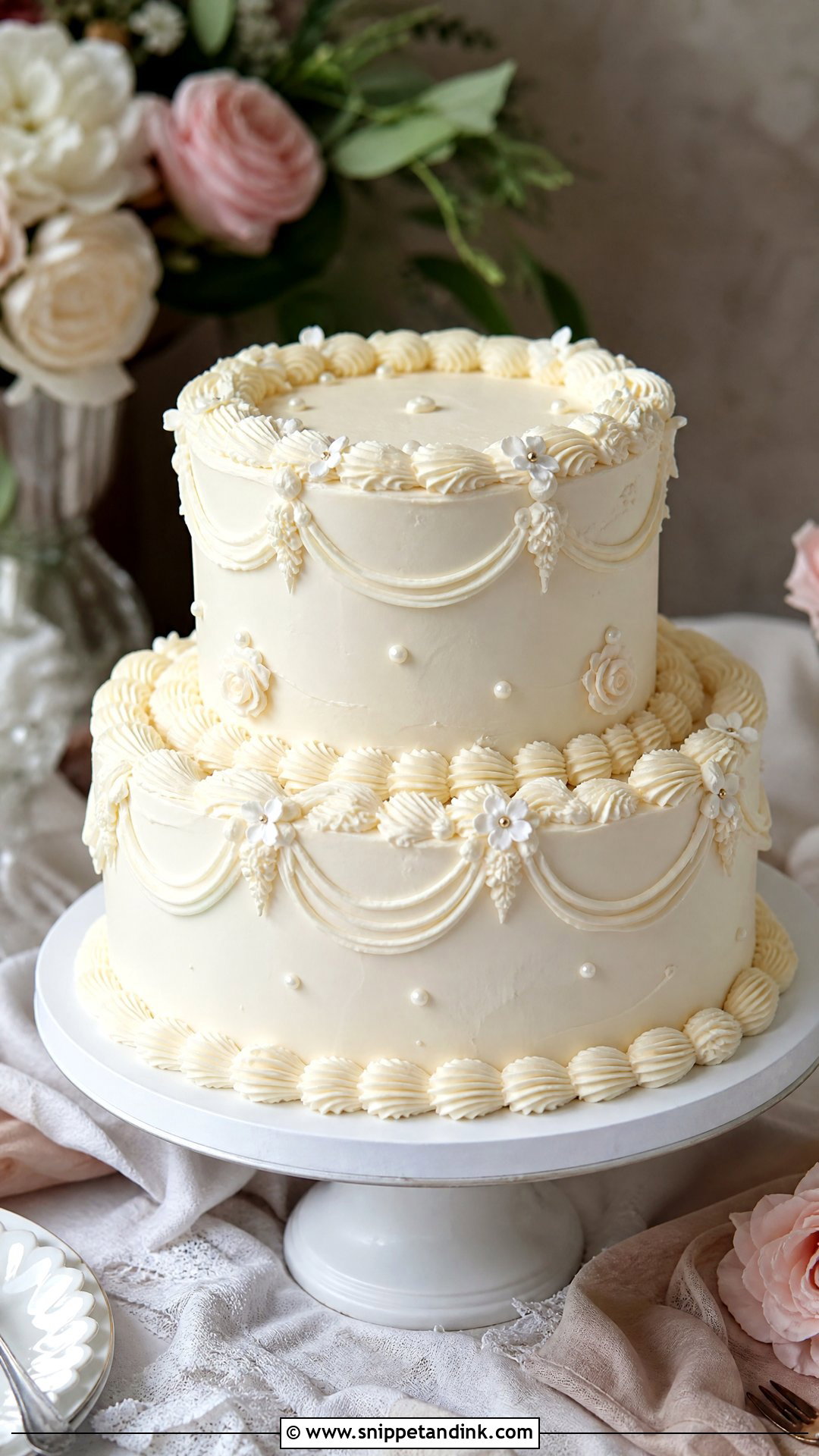 Vintage Buttercream Wedding Cake - Snippet and Ink - 30 Vintage Wedding Cake Ideas