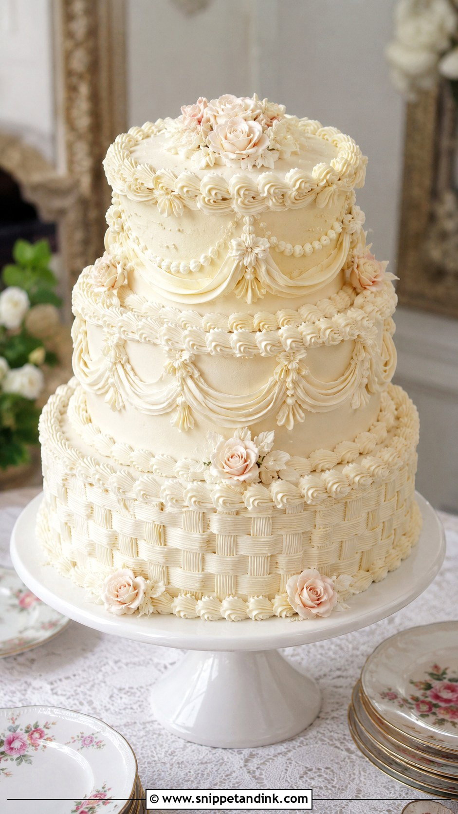 Vintage Buttercream Wedding Cake - Snippet and Ink - 20 Elegant Vintage Wedding Cakes