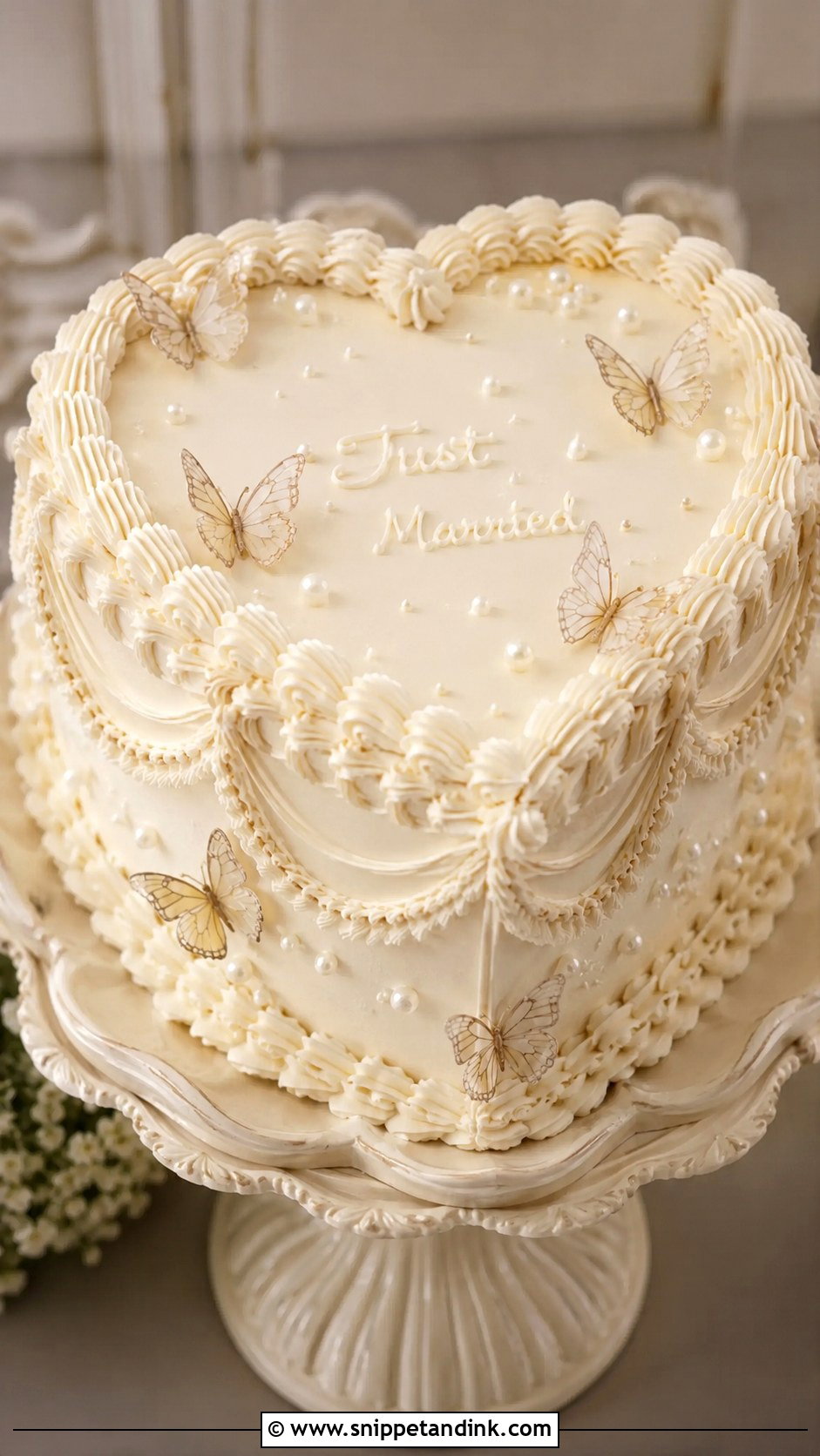 Vintage Butterfly Heart Wedding Cake - Snippet and Ink - 20 Butterfly Heart Cake Ideas for Wedding
