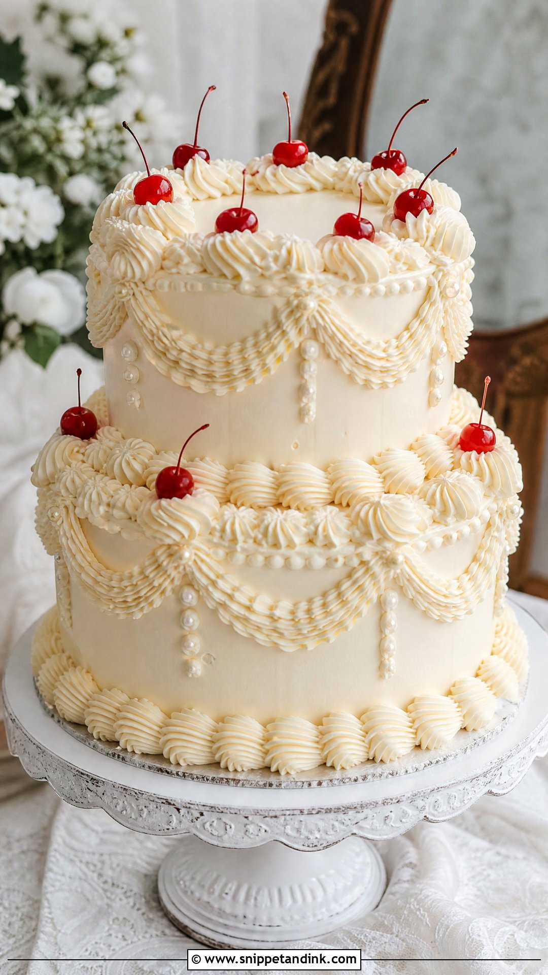 Vintage Cherry Lambeth Wedding Cake - Snippet and Ink - 25 Vintage Cherry Cake Ideas for Wedding