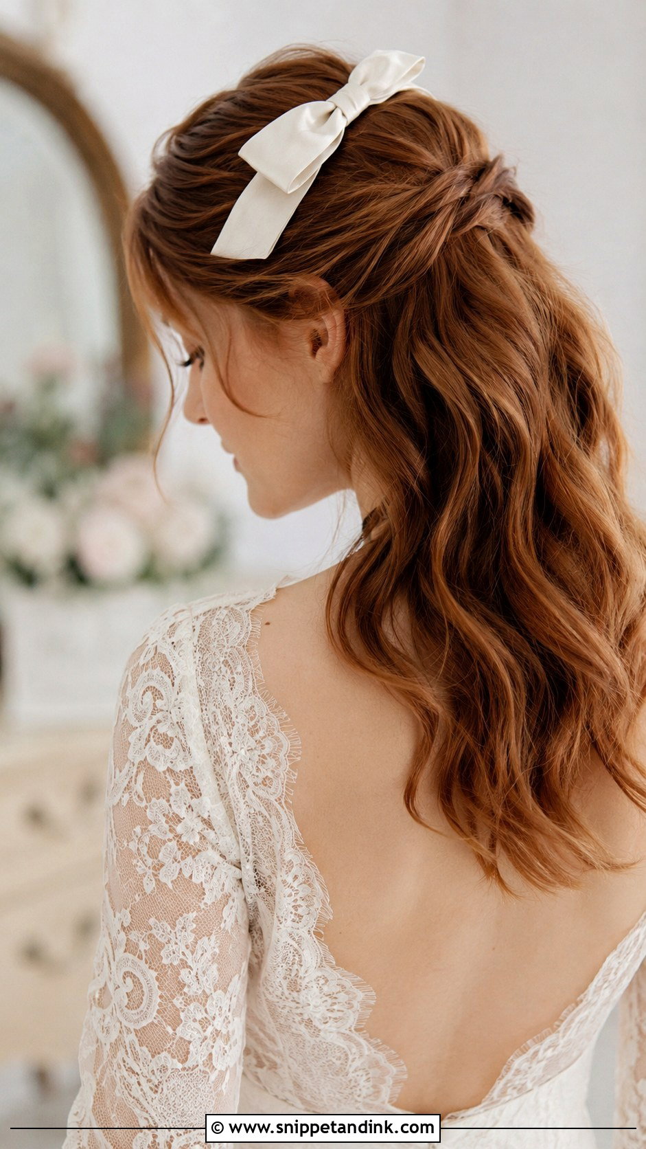 Vintage Cream Bow Headband Style - Snippet and Ink - 20 Half-Up Half-Down Wedding Hair with Bow Ideas