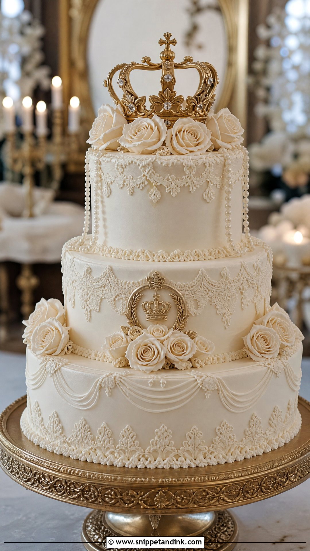 Vintage Crown Wedding Cake - Snippet and Ink - 35 Crown Cake Ideas for Wedding