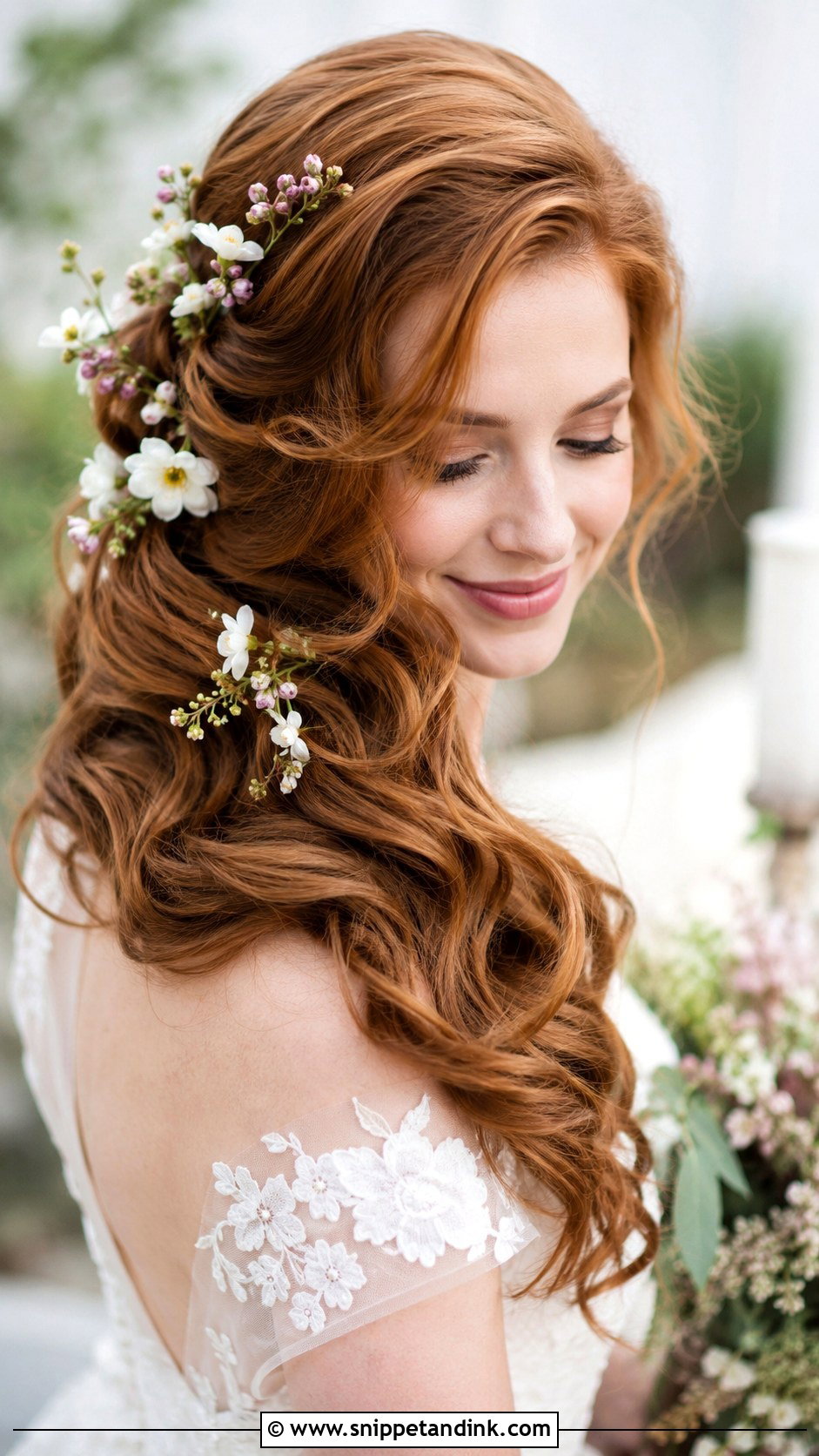 Vintage Curls With Flower Accents - Snippet and Ink - 20 Hollywood Bridal Hair Ideas