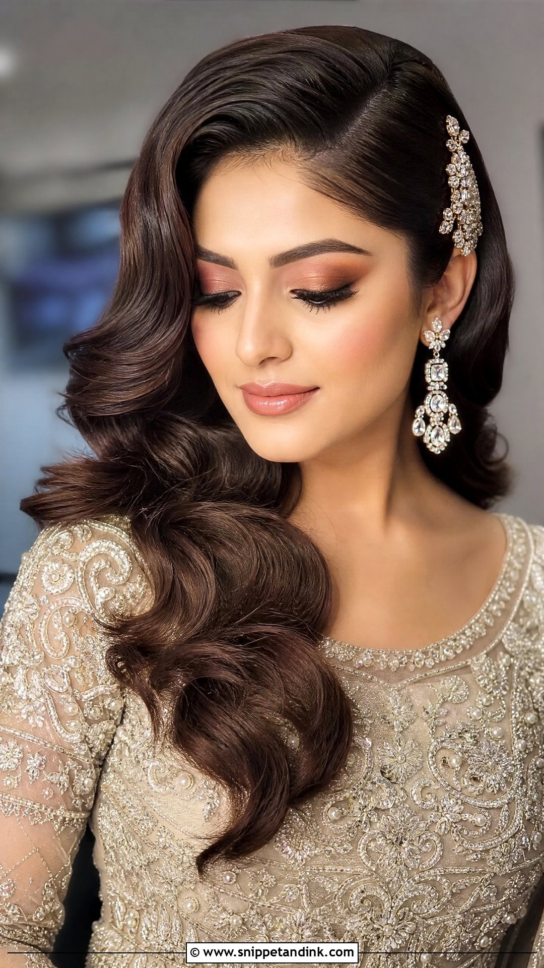 Vintage Curls With Side Part - Snippet and Ink - 20 Pakistani Bridal Hairstyles Nikah