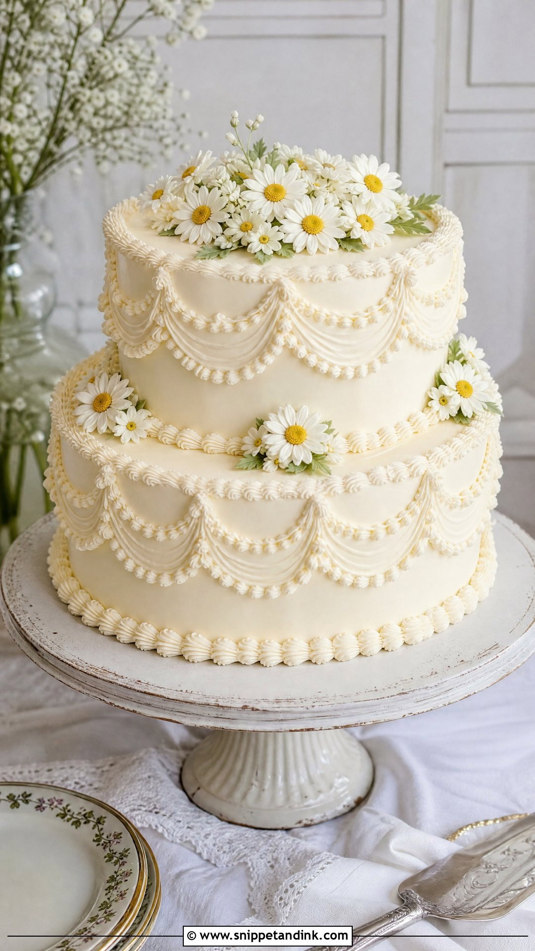 Vintage Daisy Wedding Cake - Snippet and Ink - 25 Daisy Themed Cake Ideas for Wedding