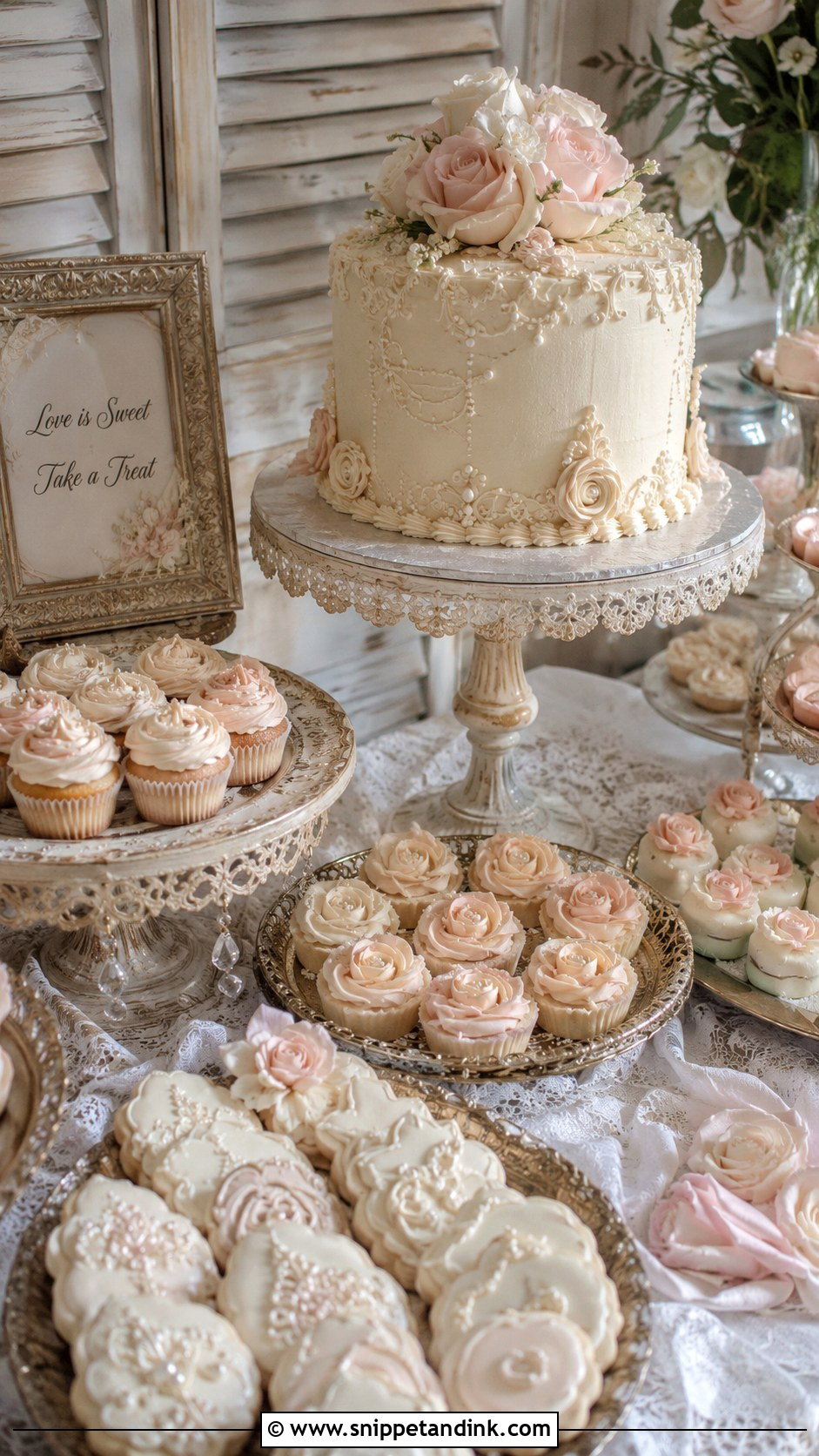 Vintage Dessert Table Wedding Cake Display - Snippet and Ink - 20 Vintage Wedding Cake Display