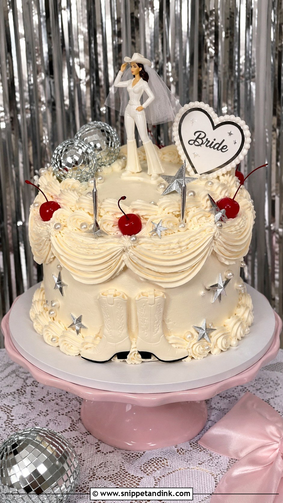 Vintage Disco Cowgirl Cake - Snippet and Ink - 25 Disco Cowgirl Bachelorette Cake Ideas for Wedding