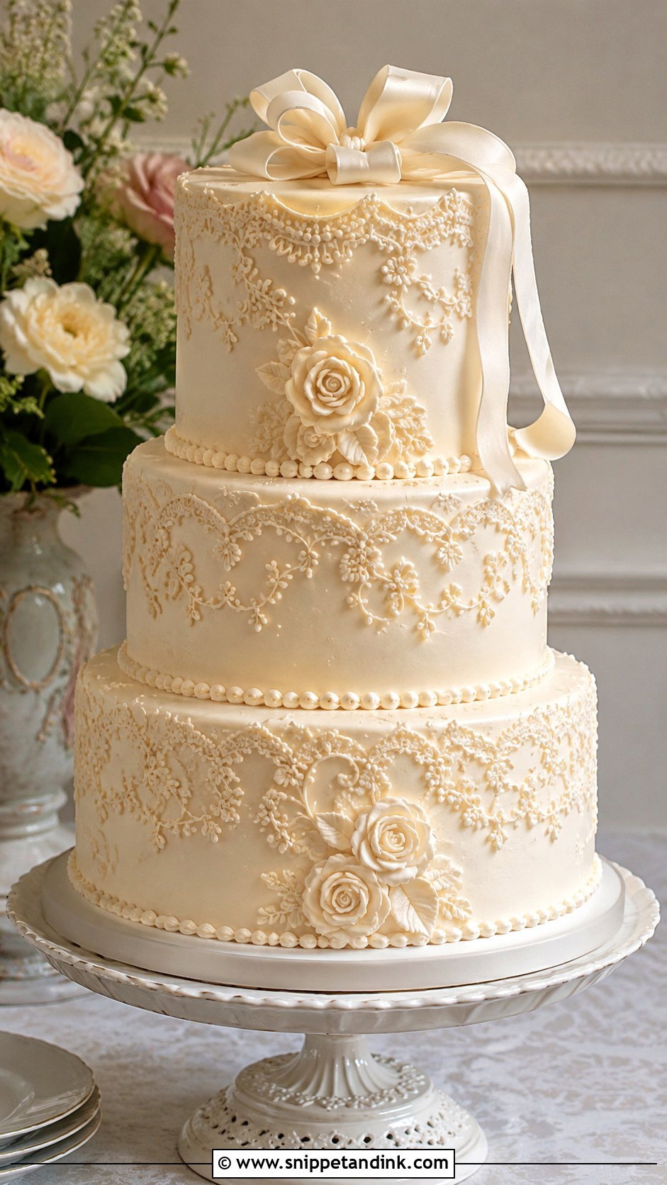 Vintage Embroidery Wedding Cake - Snippet and Ink - 20 Embroidery Cake Design Ideas for Wedding