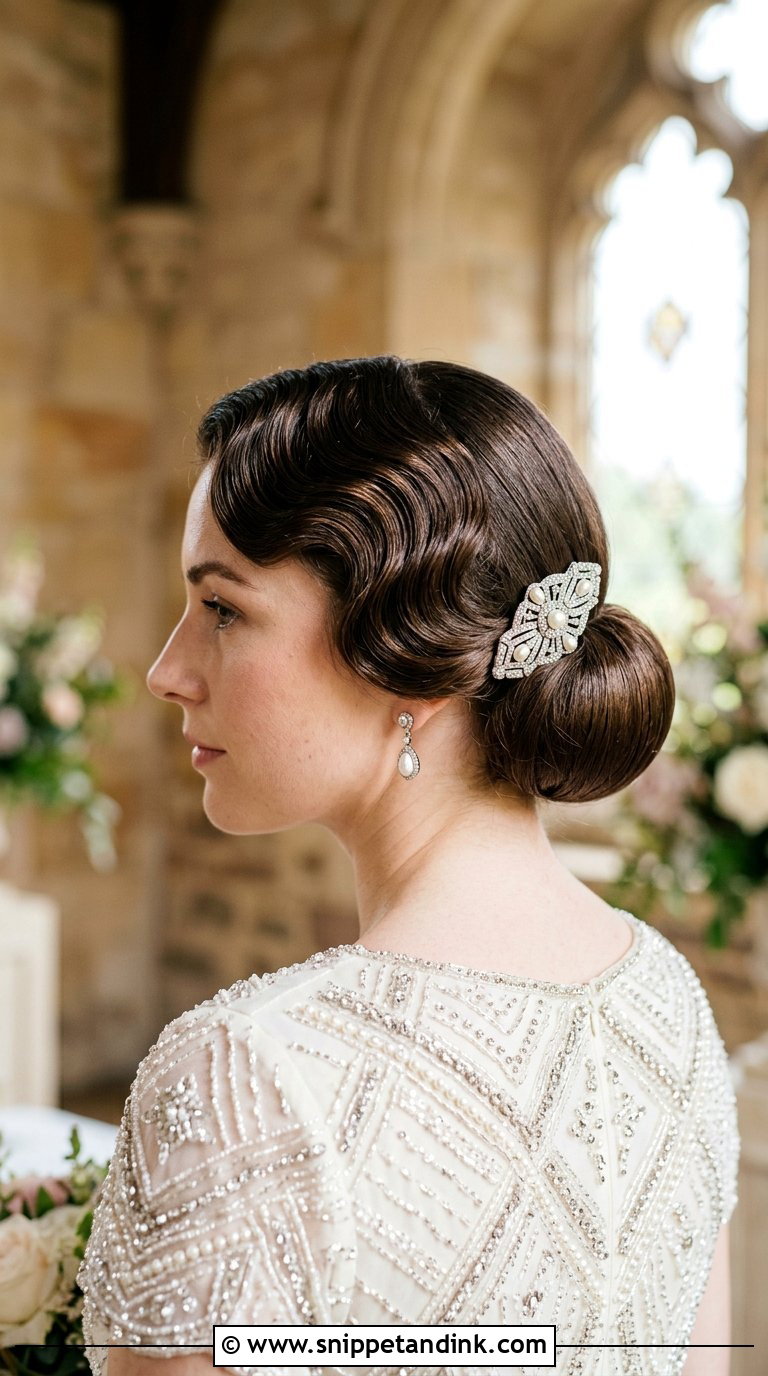 Vintage Finger Wave Low Bun - Snippet and Ink - 20 Bride Low Bun Hairstyles