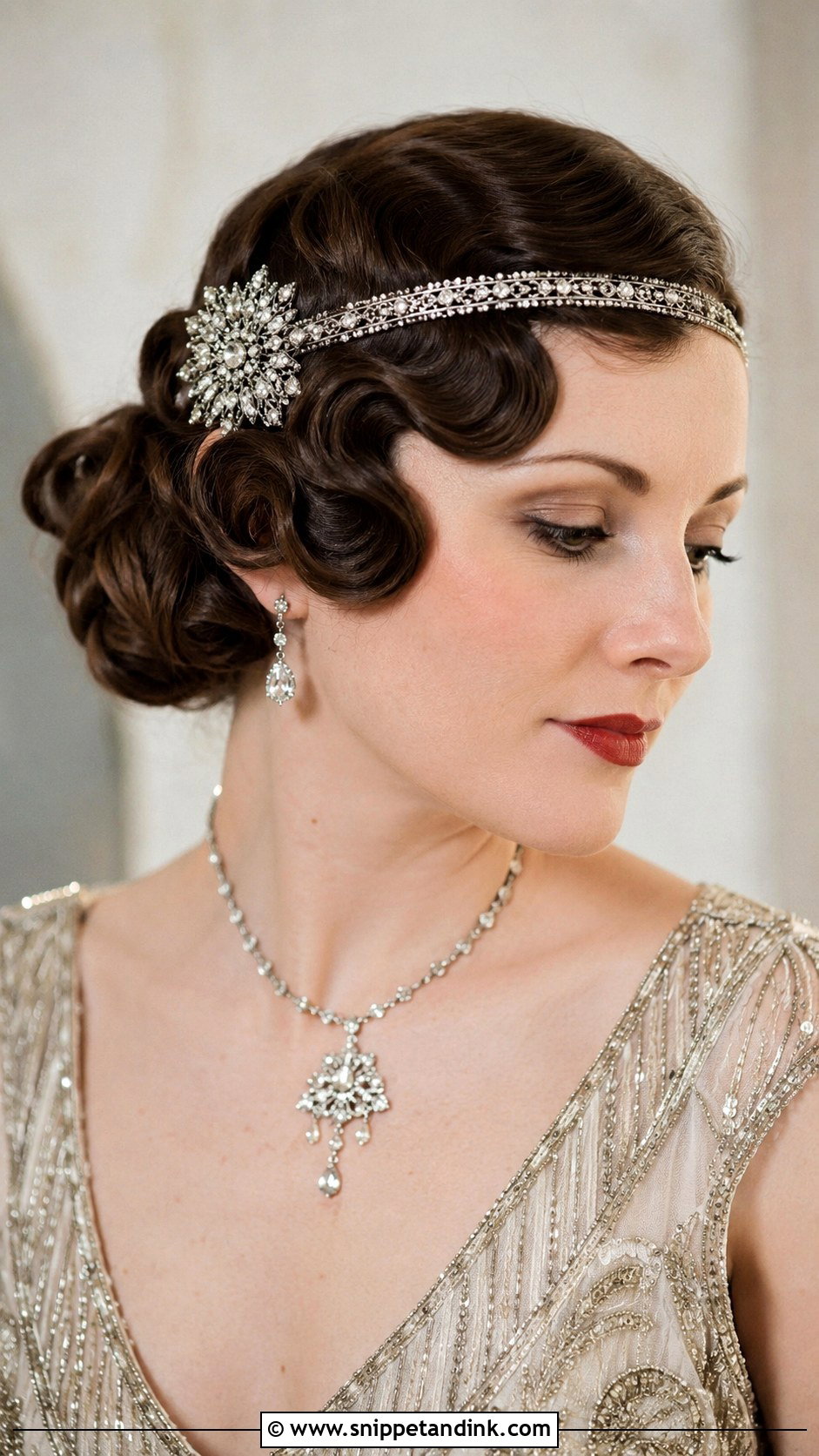 Vintage Finger Wave Updo With Jeweled Band - Snippet and Ink - 20 Bridal Updo with Headband Ideas